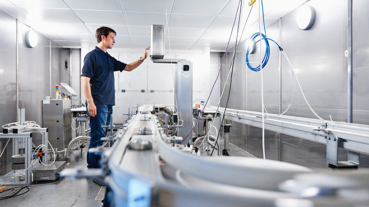 Silver industrial conveyor belt system