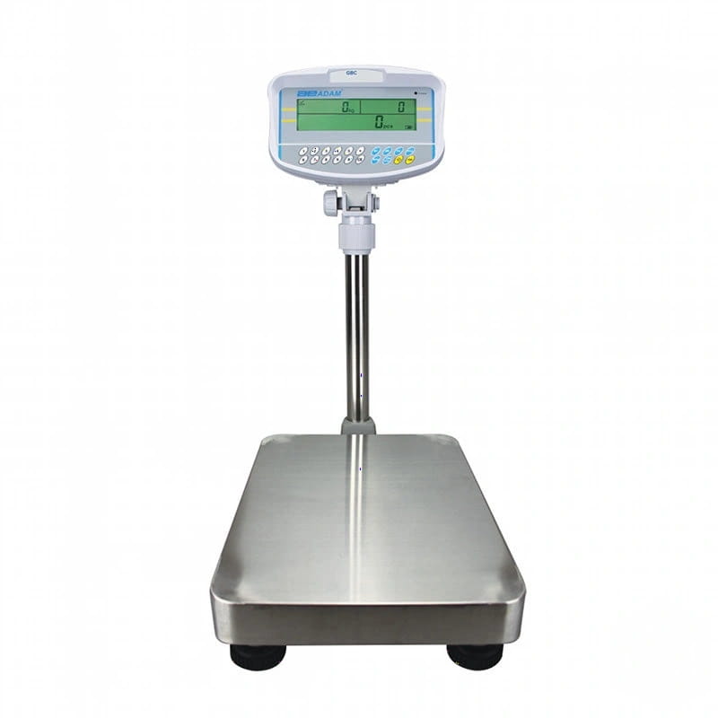 White digital scale with a stainless steel platform and display screen
