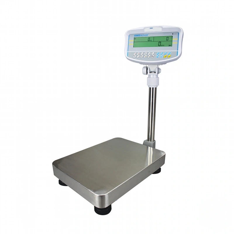 White digital scale with a stainless steel platform and display screen