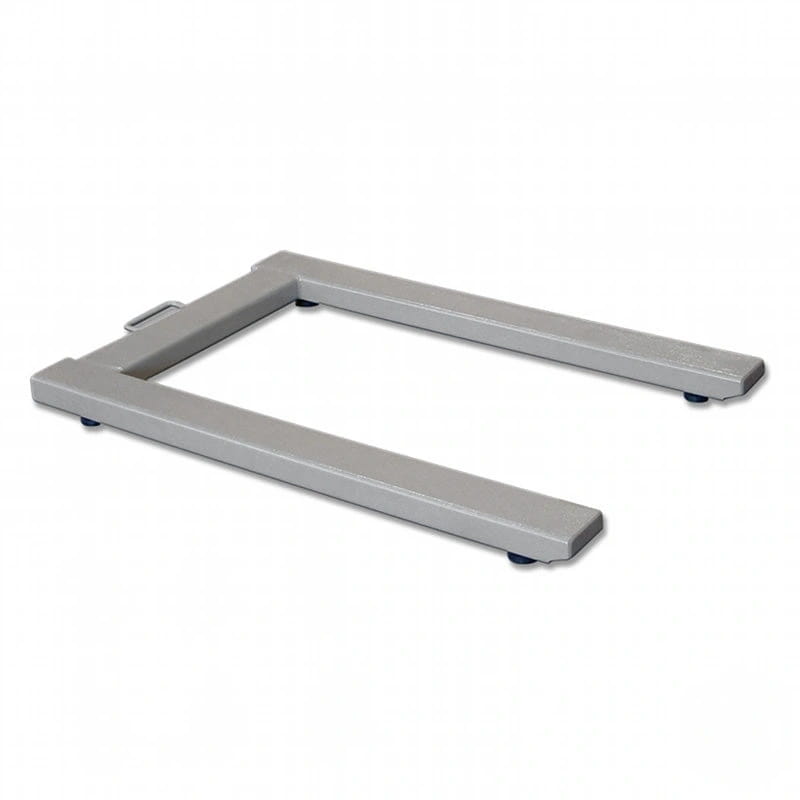 Gray metal u-shaped platform with rounded corners and small black feet