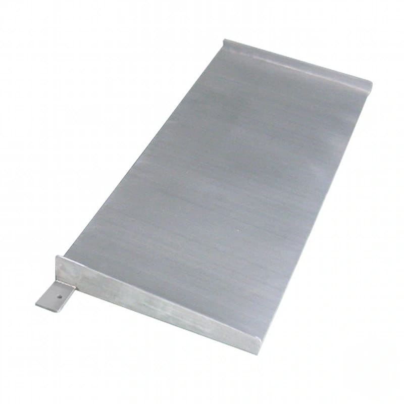 Rectangular aluminum sheet with a brushed metallic finish and a small mounting bracket on one corner