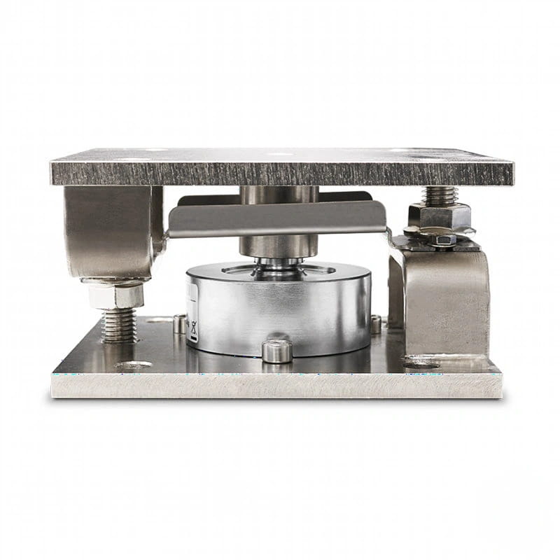 Industrial-grade stainless steel load cell with a polished metallic finish and precision-engineered mechanical components