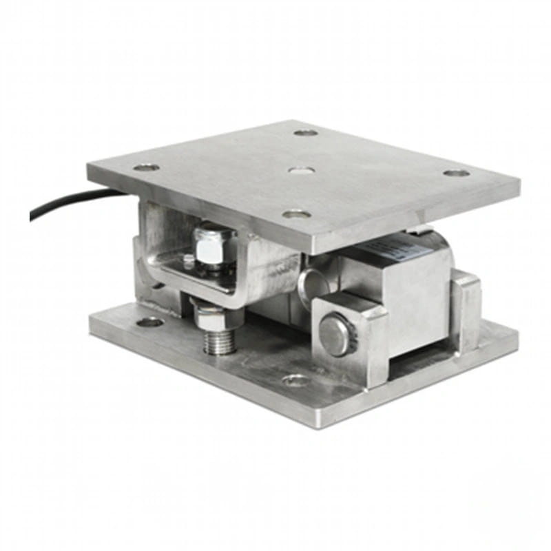 Industrial-grade stainless steel load cell with a square platform and integrated wiring