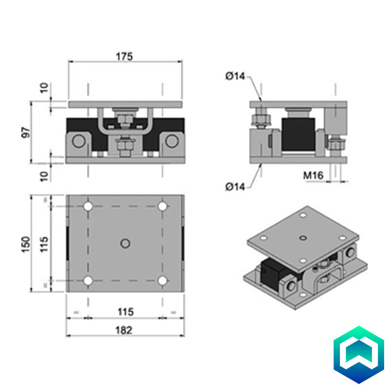 Dini Argeo KDSBN Stainless Steel Mounting Kit for DSBI Double Shear Beam Load Cells - Diagram