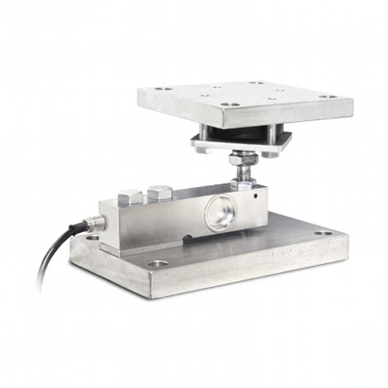 Industrial-grade stainless steel platform scale with a square loading plate and mounting base