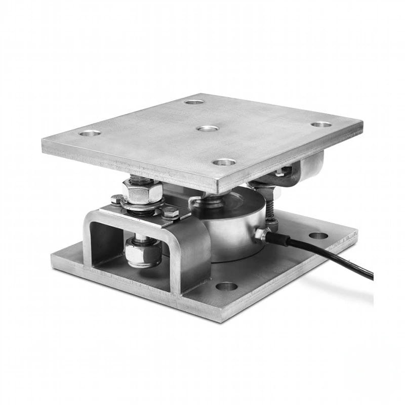 Industrial-grade stainless steel platform scale with a square loading surface and integrated sensor housing