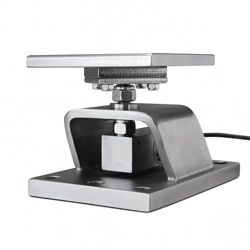 Industrial-grade stainless steel platform scale with a robust, rectangular load-bearing plate and integrated sensor housing