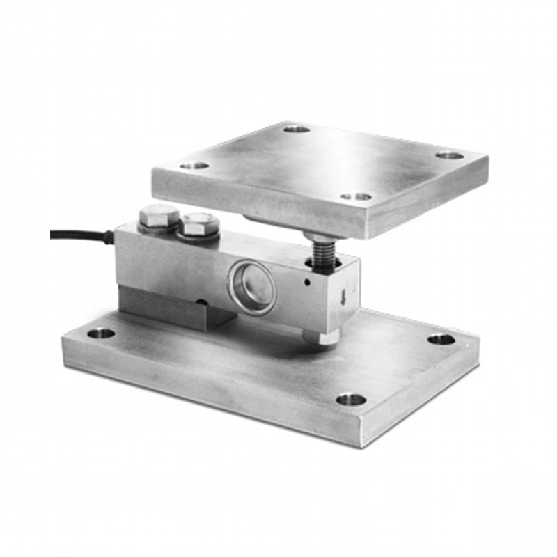 Industrial-grade stainless steel load cell with a square platform and mounting hardware