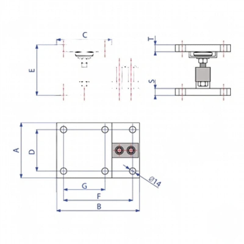 Technical schematic diagram of a mechanical component with labeled dimensions and assembly details