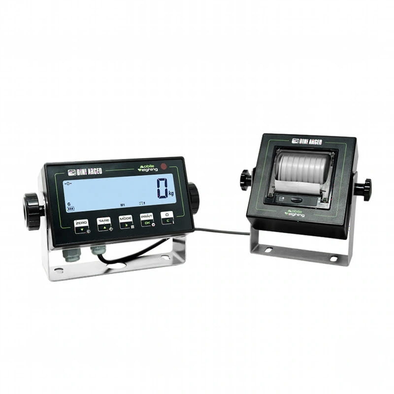 Black digital weighing scale with a silver metallic base and display screen showing ’0 kg’