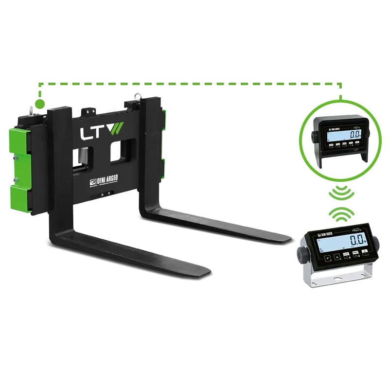 Black and green ltv forklift attachment with digital weight display units
