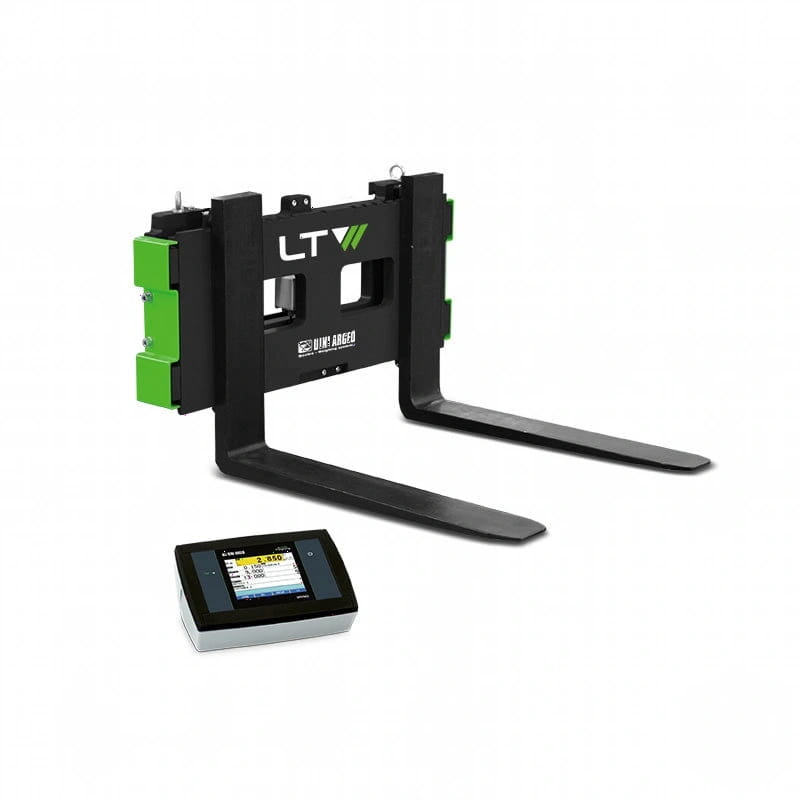 Black and green ltv forklift attachment with a digital display unit