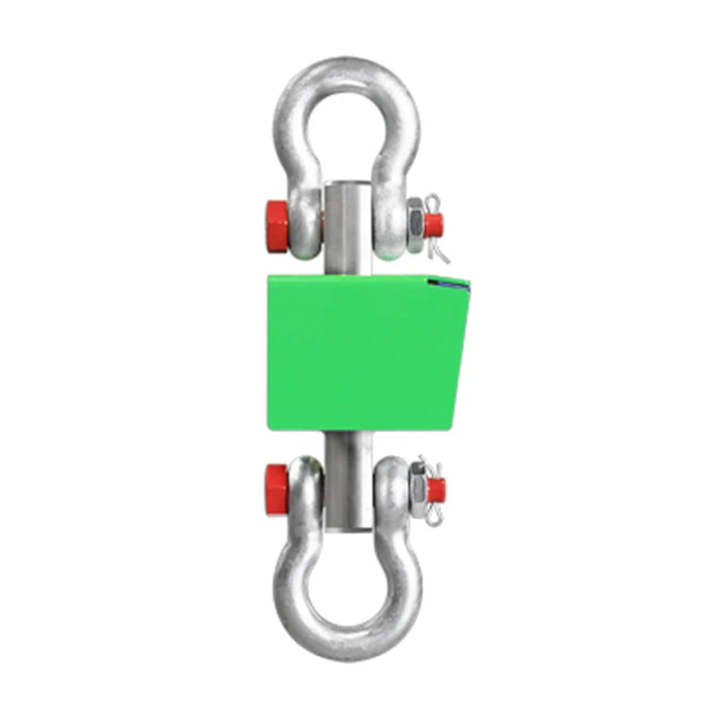 Green rectangular weight with silver metal hooks and red adjustment nuts