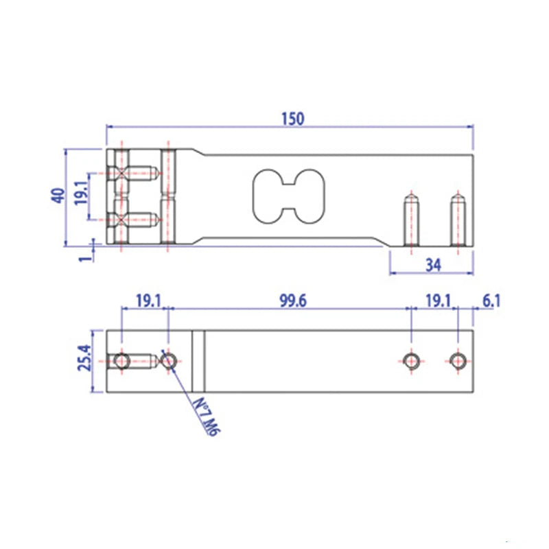 Metallic mechanical component with precise engineering, featuring a rectangular body and threaded bolt holes