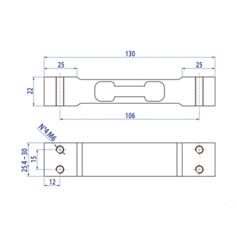 Metallic precision-engineered leveling bar with engraved dimensions and threaded mounting holes