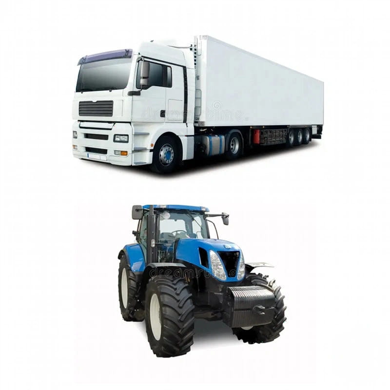 White semi-truck with a long white trailer and blue tractor with large black tires