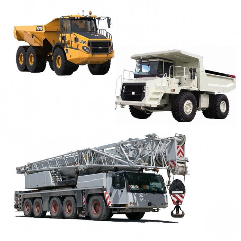 Yellow and black bell dump truck with six large tires