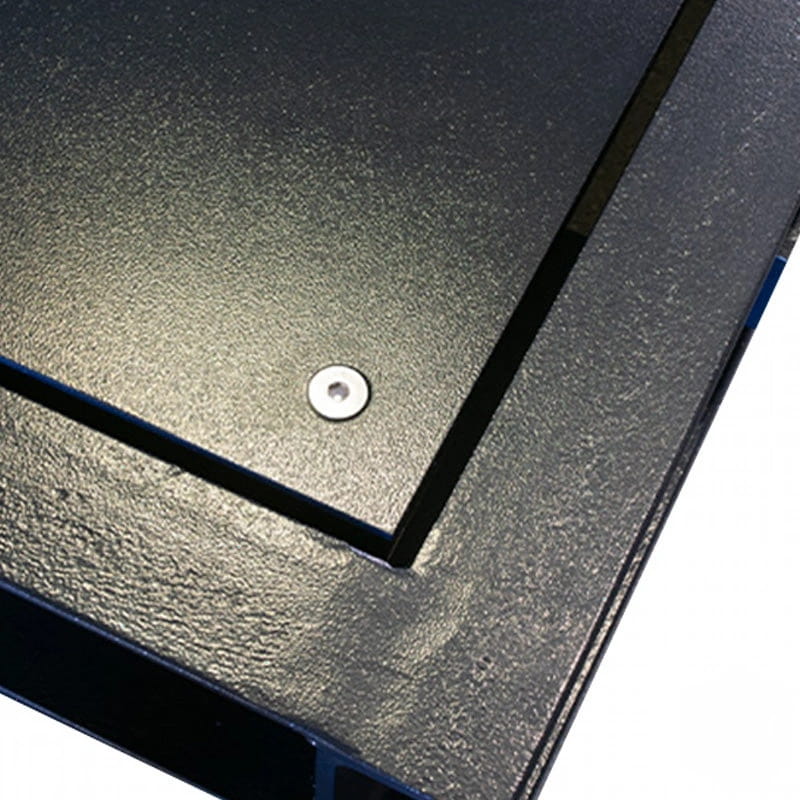 Black textured plastic casing with a silver screw