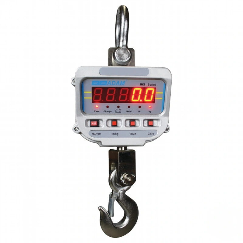 Silver digital hanging scale with red led display and black hook
