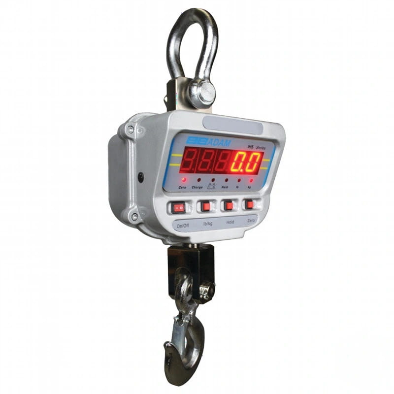 Silver digital hanging scale with red led display and stainless steel hooks