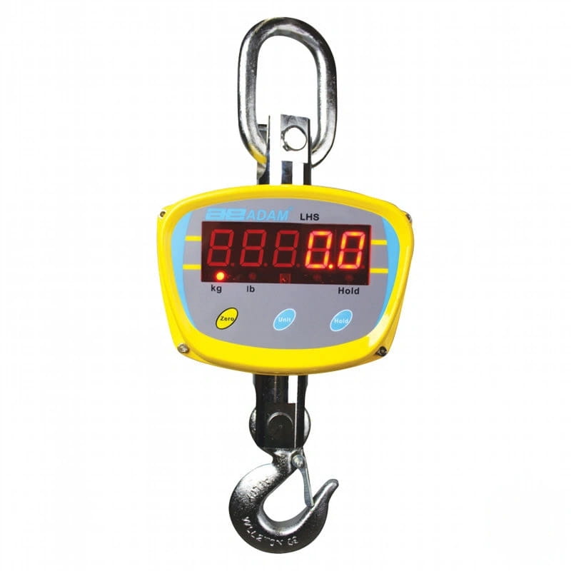 Yellow digital hanging scale with red led display and stainless steel hook