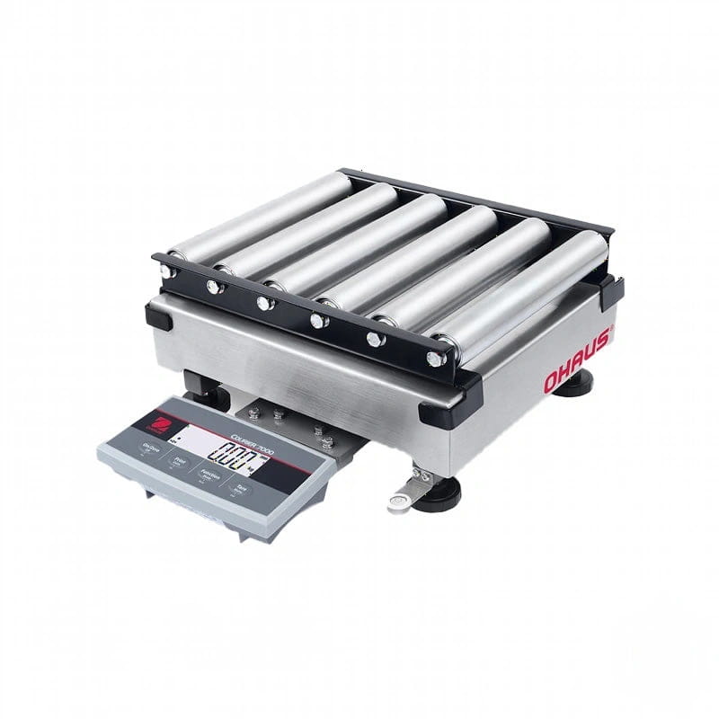 Silver and black ohaus model 2015 roller scale with a digital display