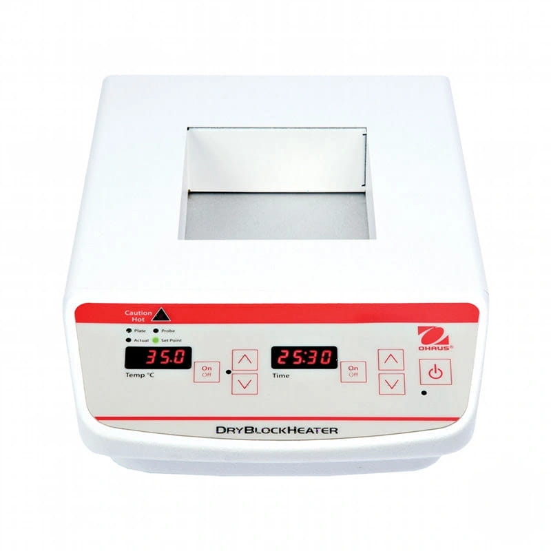 White ohara dryblockheater with red control panel and digital display showing temperature and time