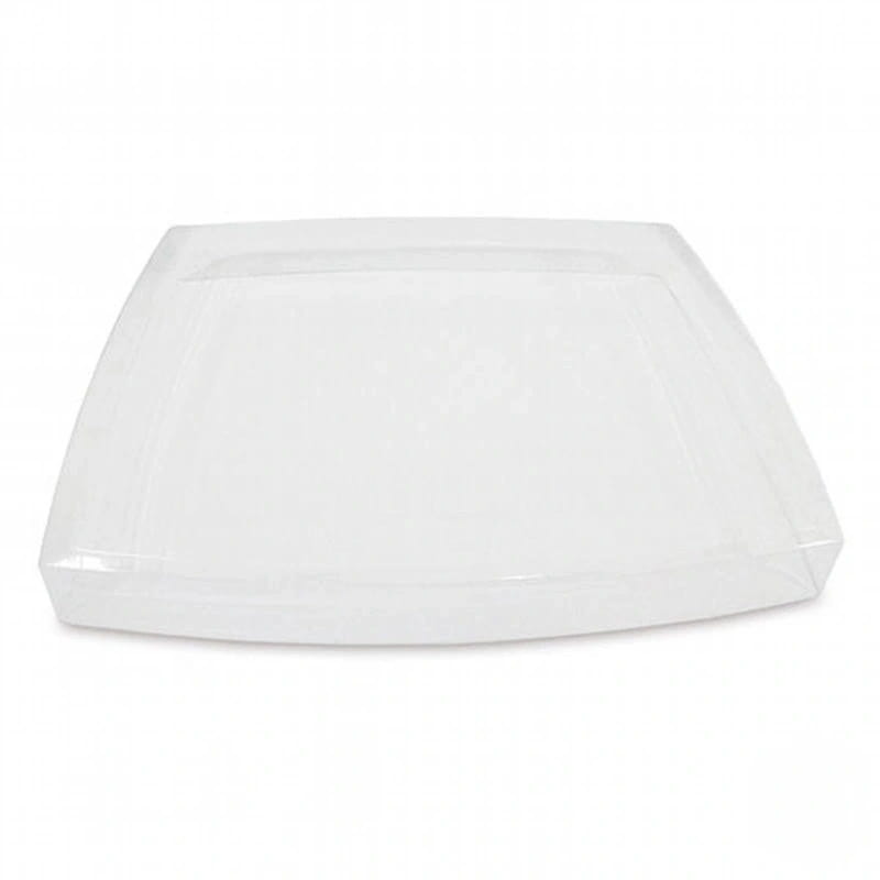 Clear plastic food container with rounded corners and a slightly raised rim