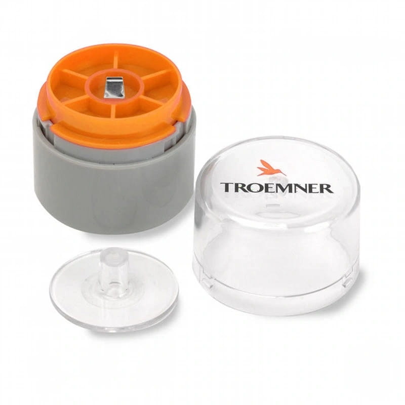 Troemner brand clear plastic cap with orange and gray components
