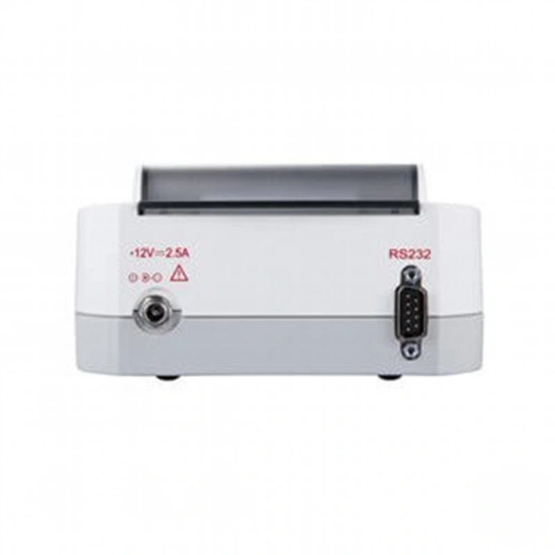 White and gray industrial printer with a black rs232 port on the side