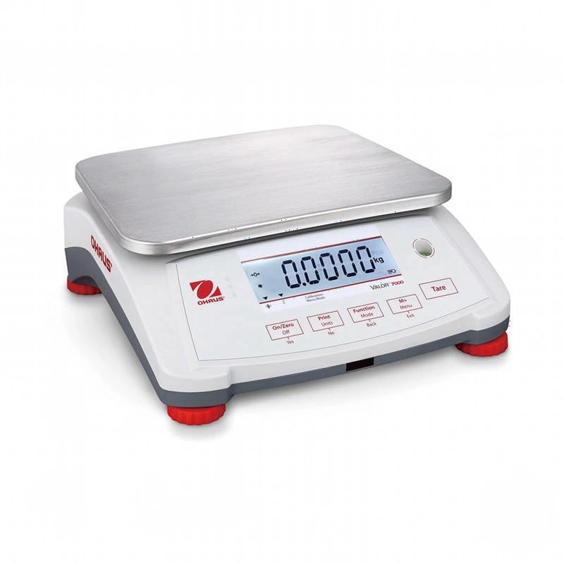 White and gray ohaus valit 7900 digital scale with a stainless steel weighing platform