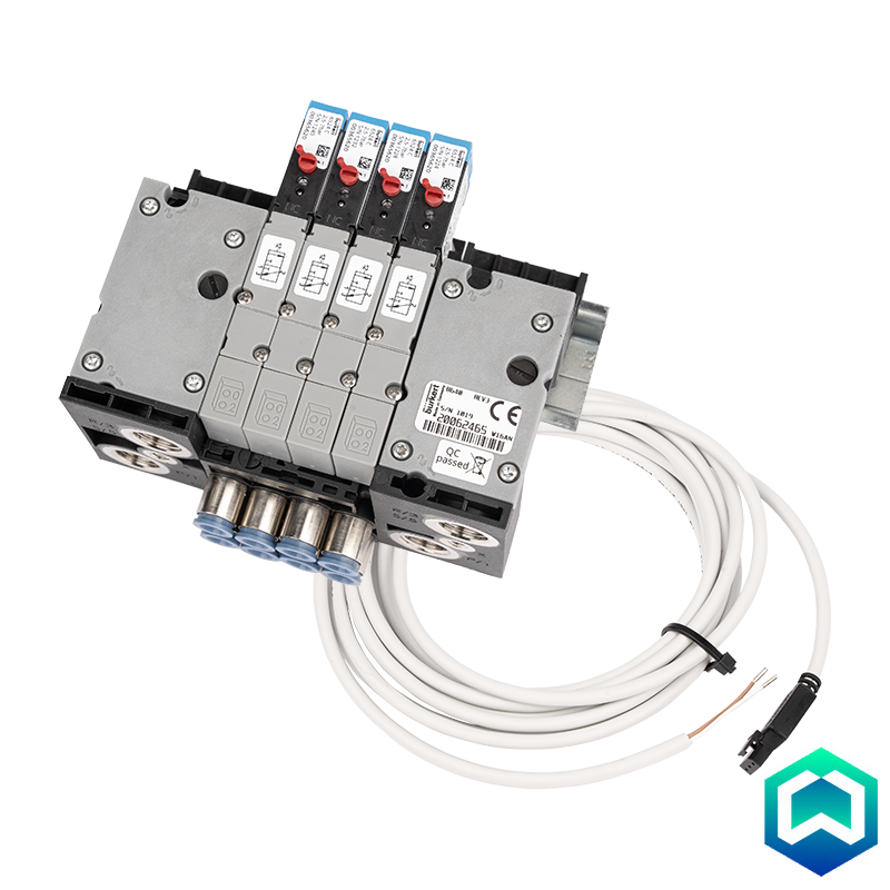 Din Rail Mount unit with 4 normally closed (NC) Flipper valves. Compatible with DFWIECEX digital outputs. Conforms to ATEX directive and IECEx certification scheme. Degree of protection: Gas: II 2G Ex ia IIC T6…T4 Gb