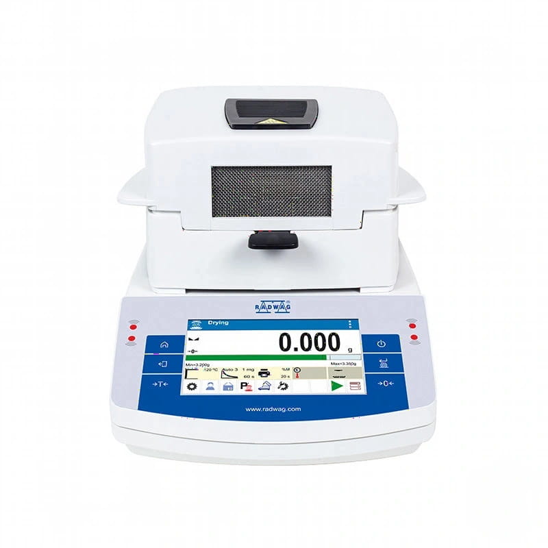 White radwag laboratory moisture analyzer with a digital display and heating chamber