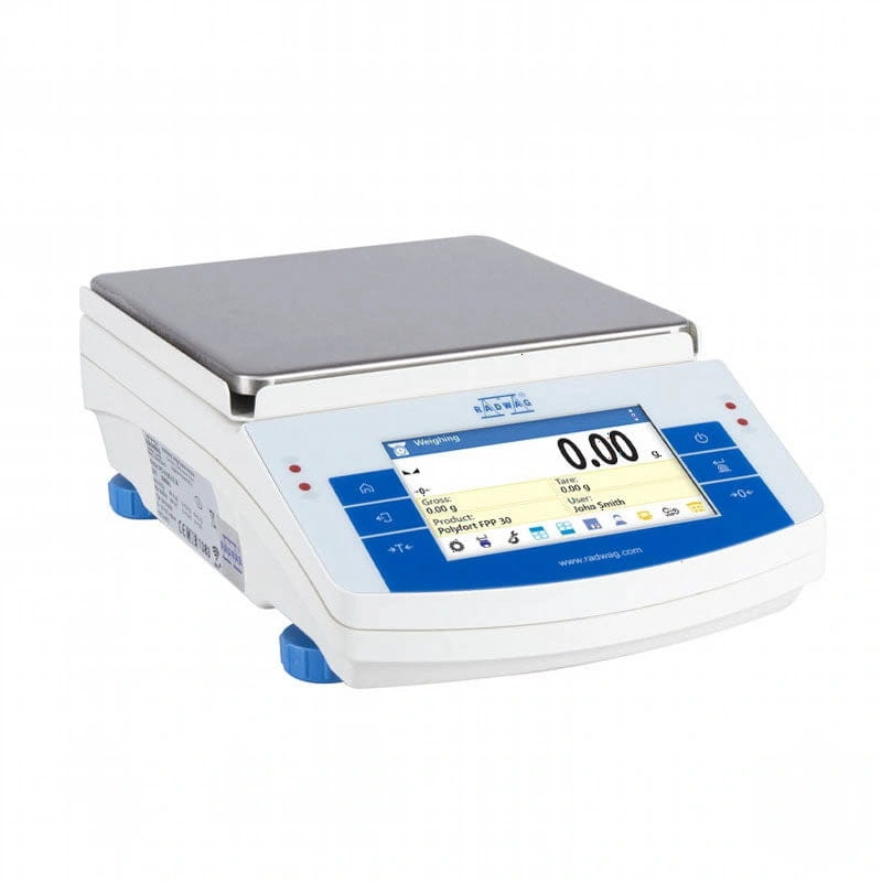 White digital laboratory scale with a silver weighing platform and blue control panel displaying ’nailwag’ branding