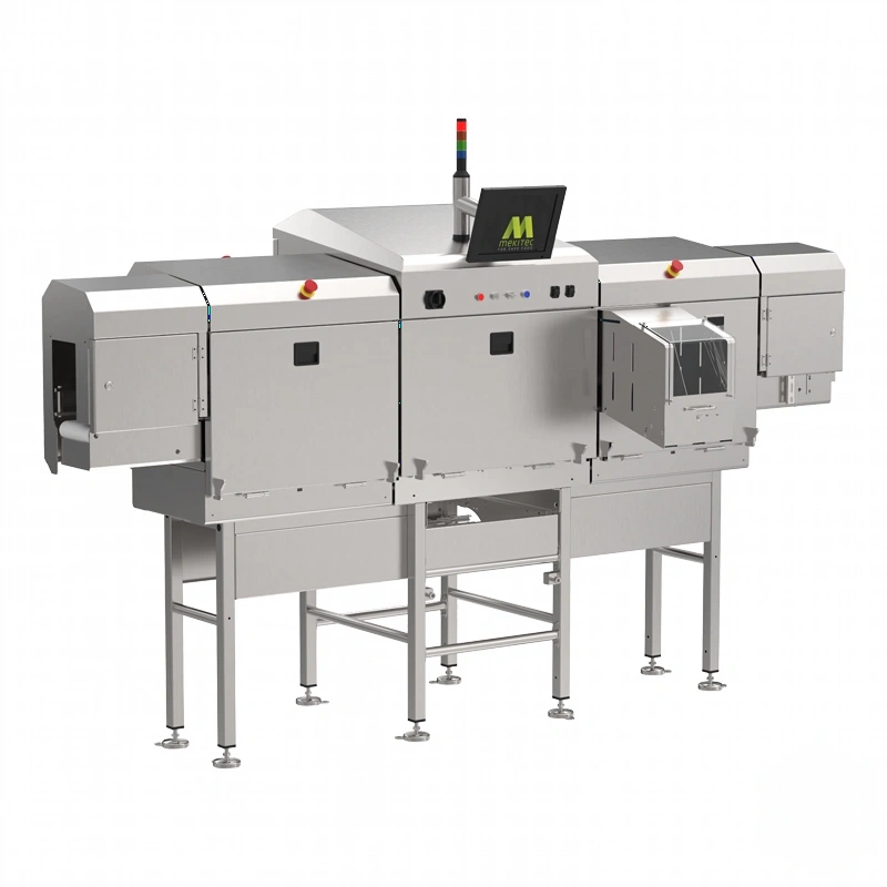 Industrial-grade stainless steel metal detector with a sleek, modular design and integrated control panel