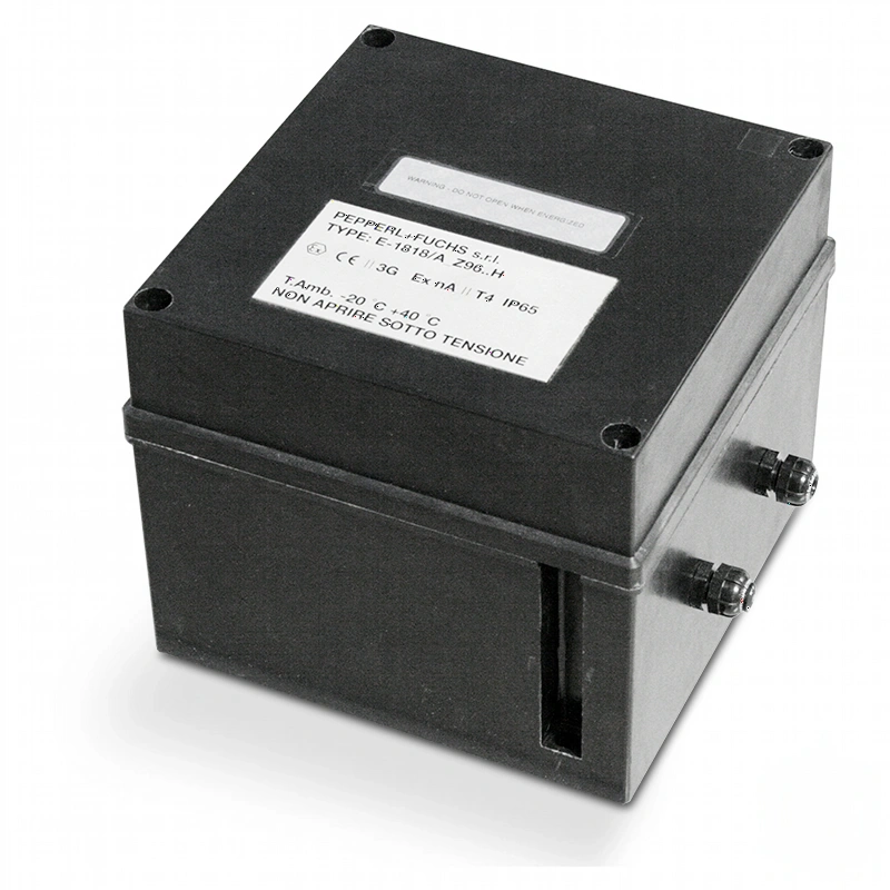 Black industrial-grade explosion-proof electrical enclosure from pepperl+fuchs, model e-1819/a z96-h
