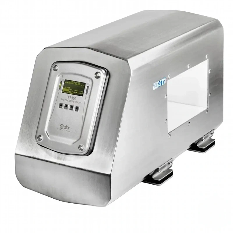 Silver metallic industrial metal detector with a rectangular display panel and control buttons