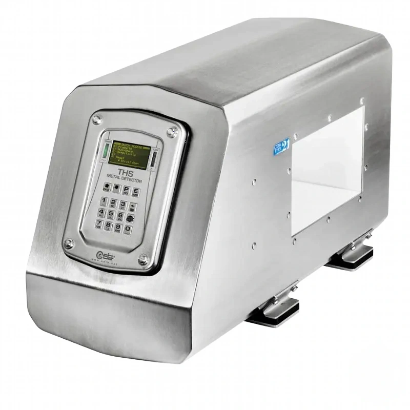 Stainless steel industrial metal detector with a digital keypad and display panel