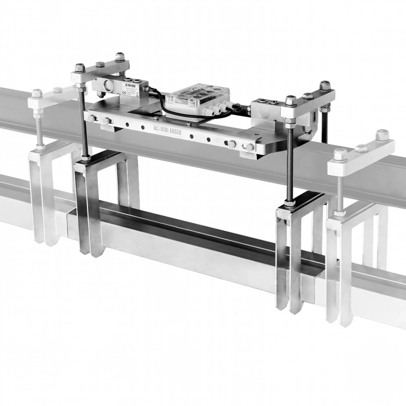 Silver metallic linear actuator mounted on a rail system with precision-engineered components and visible branding