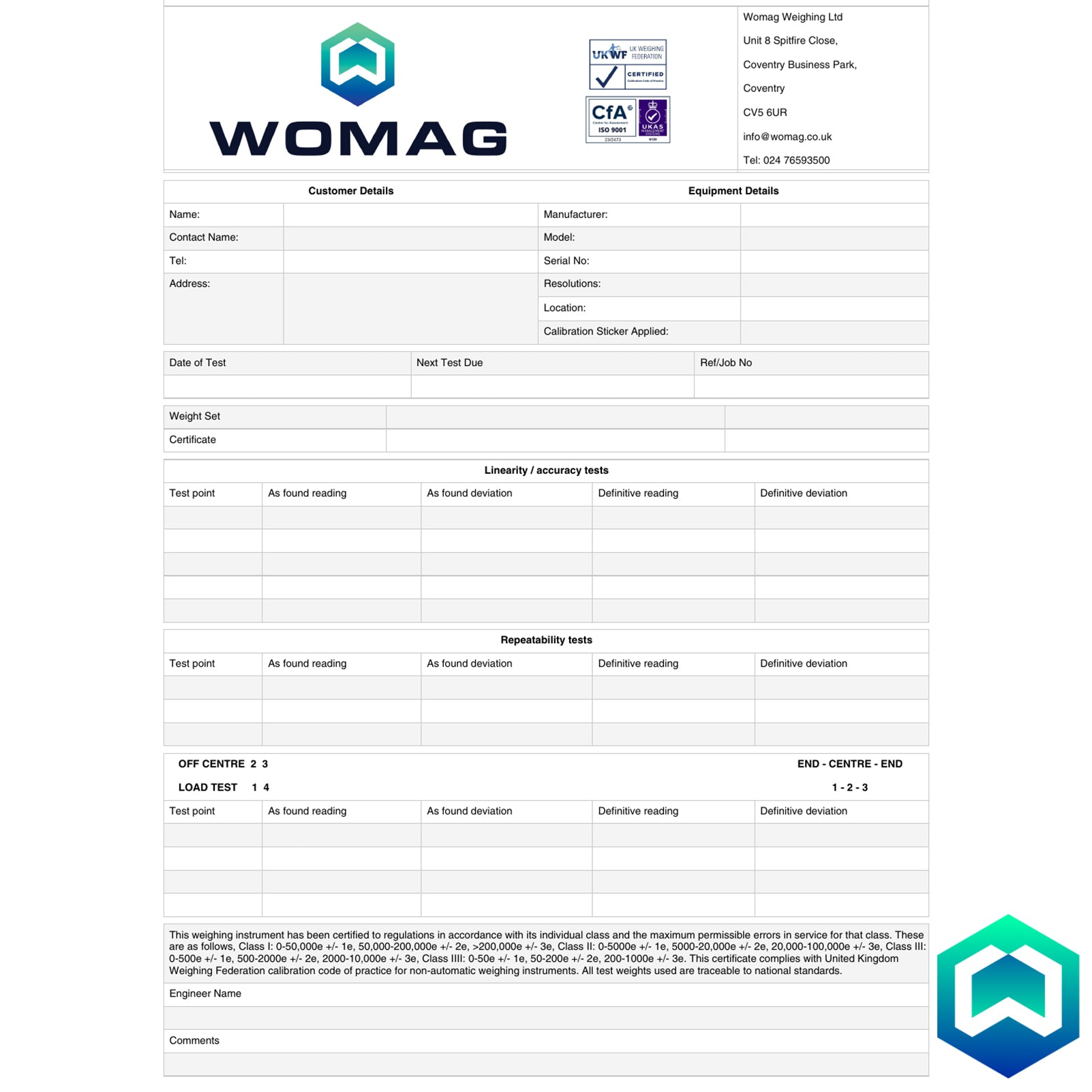Womag Calibration Certificate