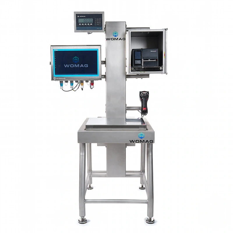 Industrial-grade stainless steel womag labeling machine with digital display and barcode scanner