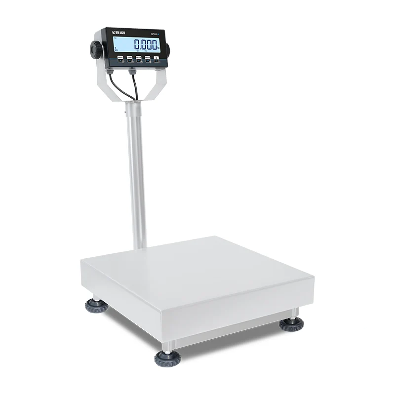 Silver digital platform scale with a black display and control panel