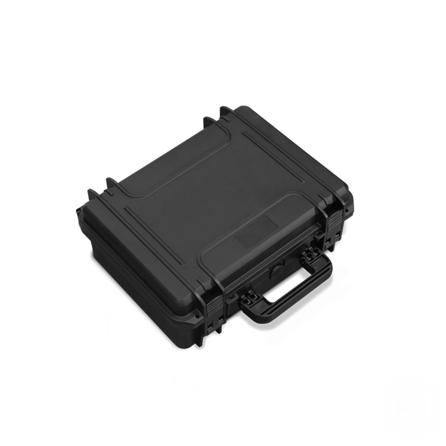 Black rugged hard-shell case with integrated handle and latches