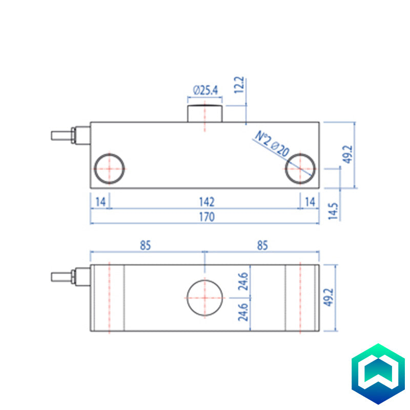 Dini Argeo DSBI Double Shear Beam Load Cell - Diagram