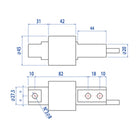 Technical drawing of a mechanical component with precise dimensional annotations and threaded hole specifications