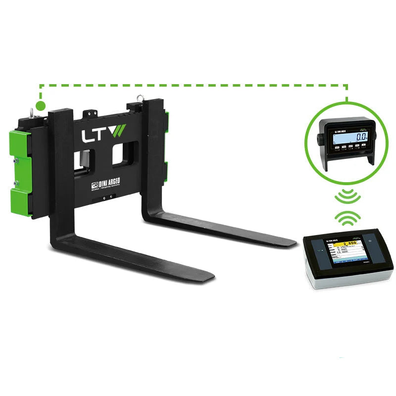 Black and green ltv forklift attachment with digital display unit