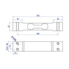 Technical drawing of a 130mm long metal bar with machined slots and threaded holes for n°4m6 fasteners