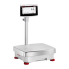 Silver ohaus explorer plus digital platform scale with red feet and a black touchscreen display
