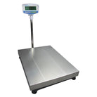 Industrial-grade stainless steel platform scale with a digital display and control panel
