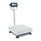 Silver digital platform scale with a black display and blue base